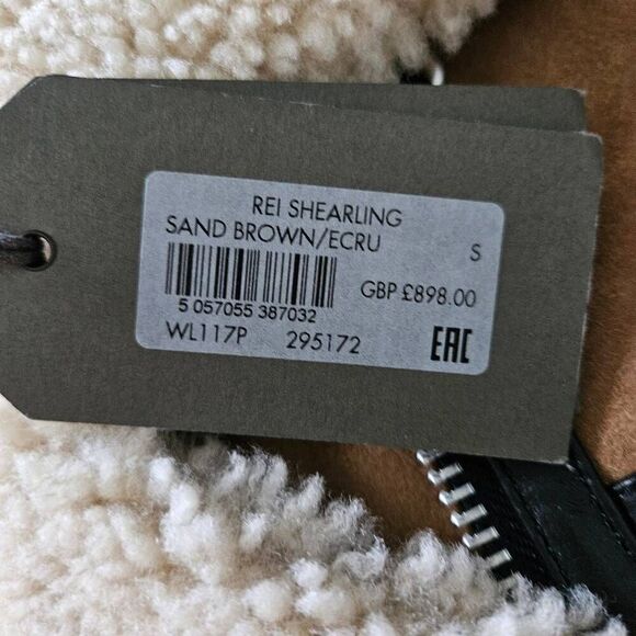 AllSaints Rei Shearling Suede Leather Moto Jacket Size Small in Sand Brown/Ecru - Picture 4 of 11